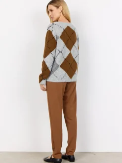 soyaconcept® Damen Strickpullover mit Wollanteil - SC-Acacie 1 in hellgrau cognac