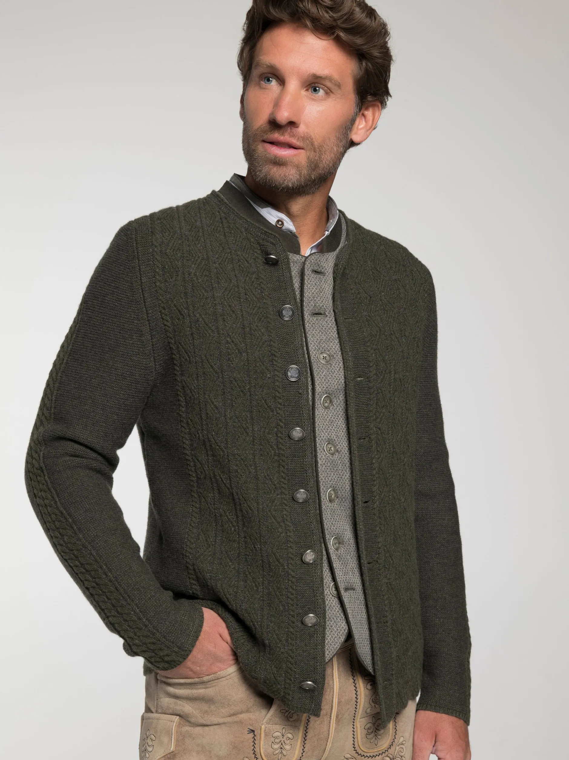 Spieth & Wenksy Herren Trachtenstrickjacke - Gent in oliv