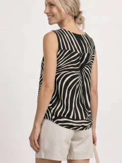Street One Damen Top in schwarz ecru - Ärmel: ohne Arm