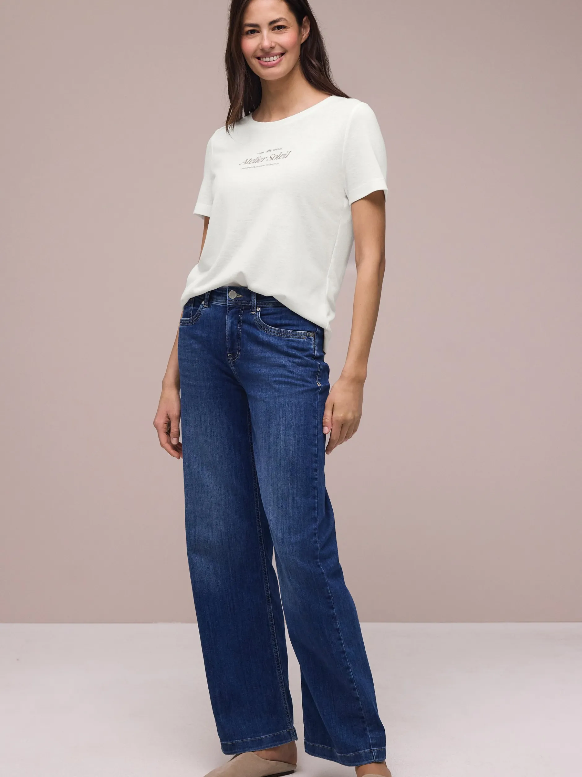 Street One Damen T-Shirt in ecru - Ausschnitt: Rundhals