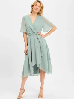 Swing Damen Abendkleid in lind - Ausschnitt: Cache-Coeur