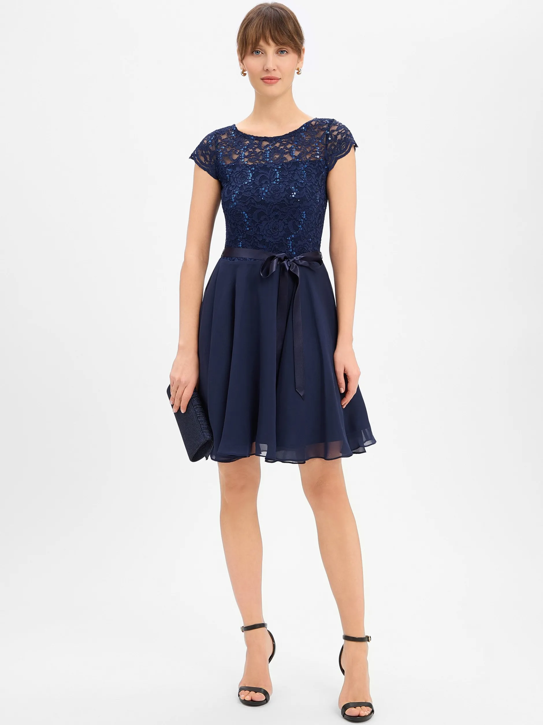Swing Damen Abendkleid in marine - Ausschnitt: Rundhals