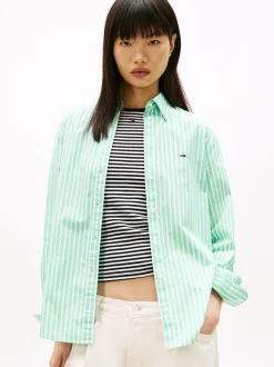 Tommy Jeans Damen Bluse in mint weiß - Ärmel: langarm