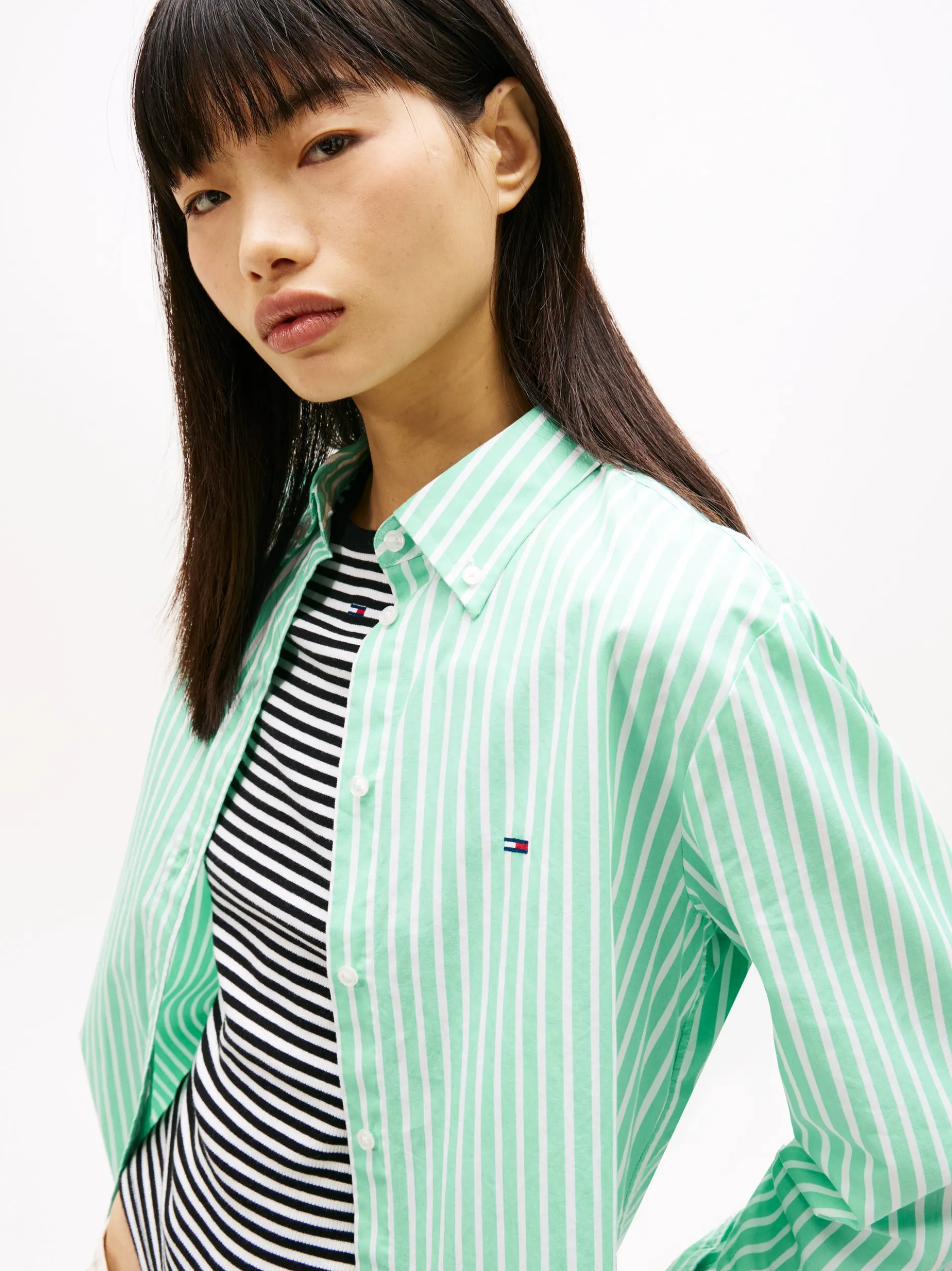 Tommy Jeans Damen Bluse in mint weiß - Ärmel: langarm