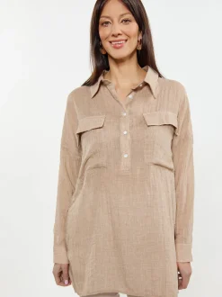 Usha Damen Bluse in beige - Ausschnitt: ohne Kragen