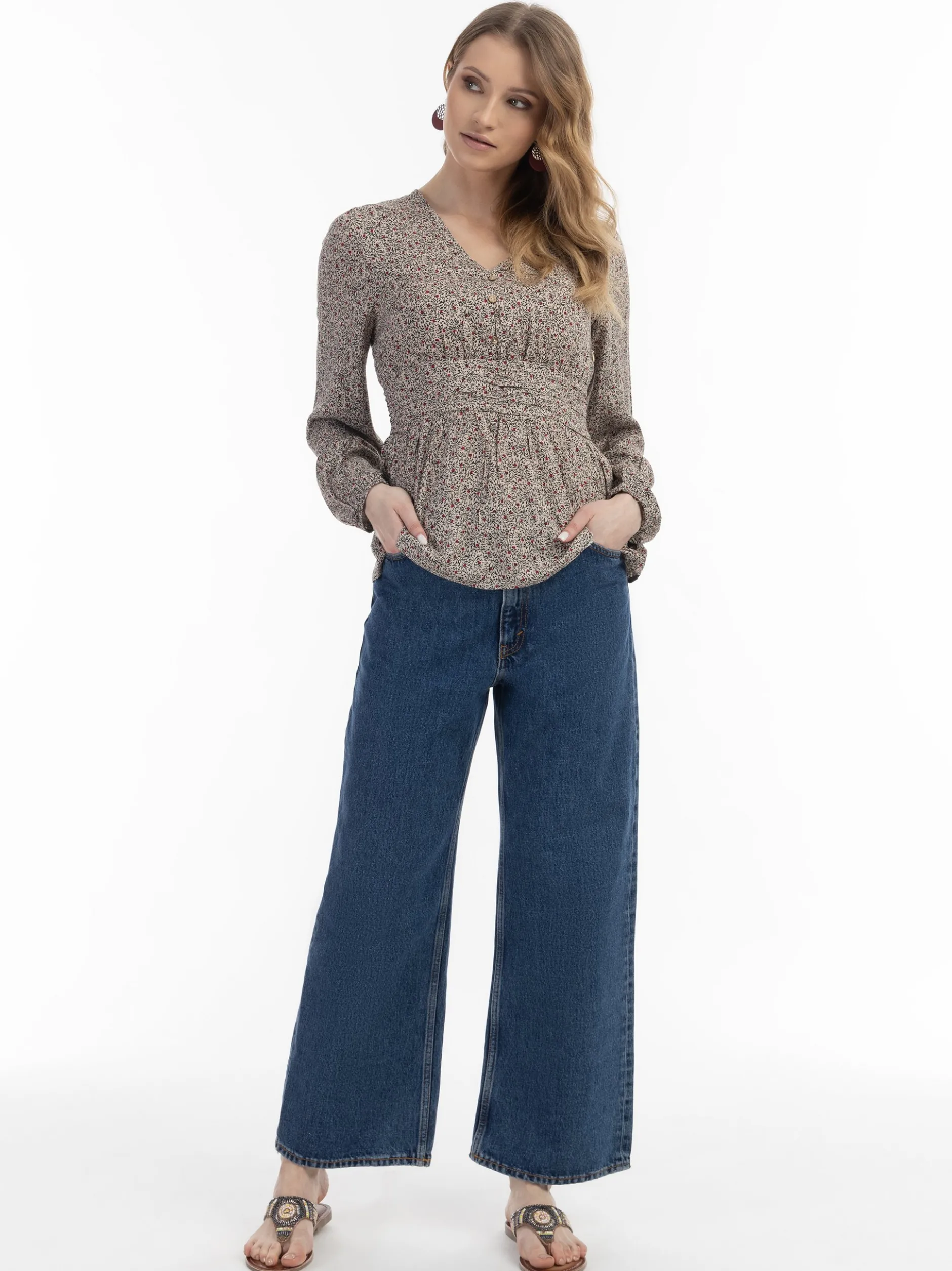 Usha Damen Bluse in beige - Ausschnitt: V-Ausschnitt