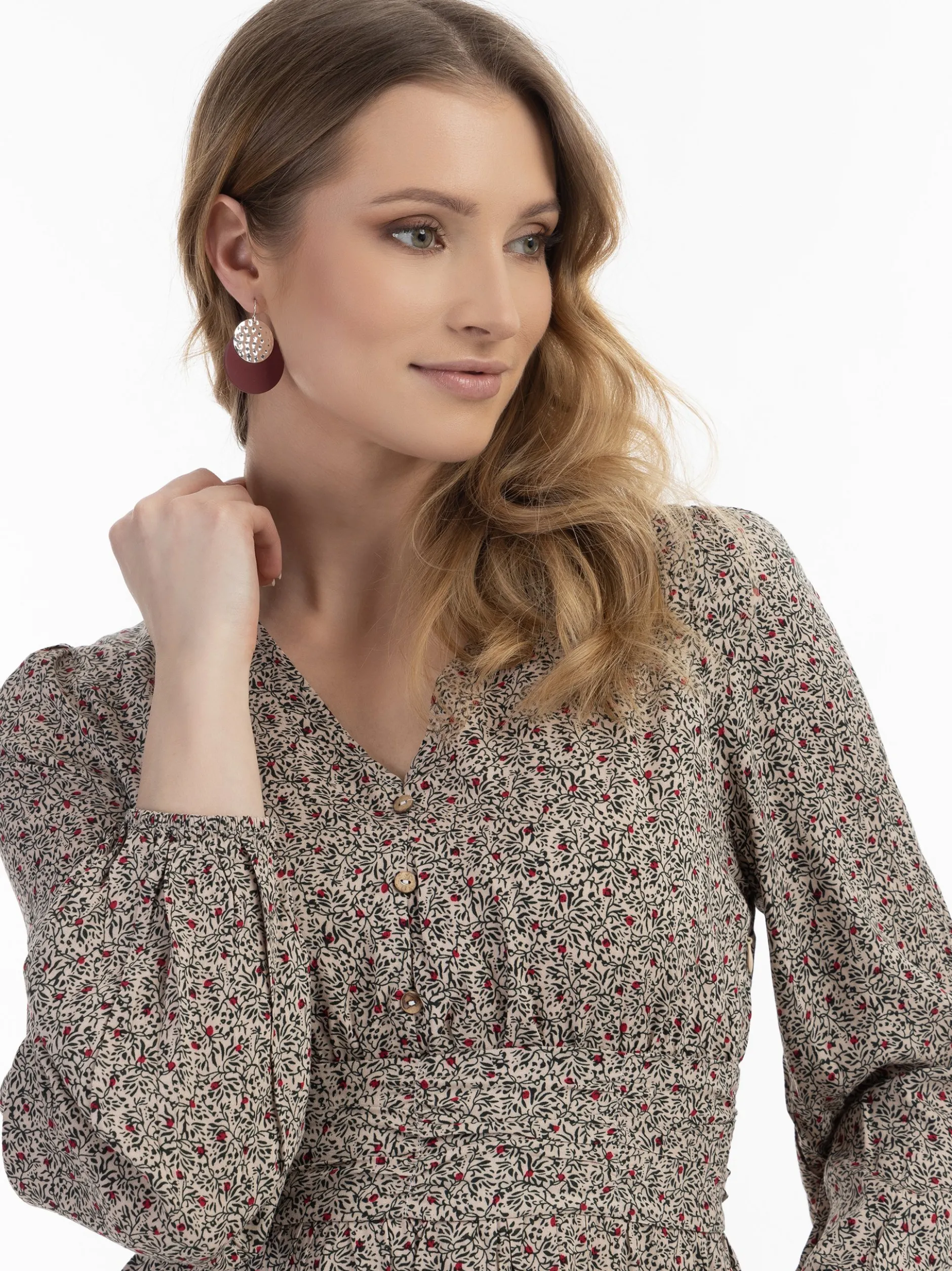 Usha Damen Bluse in beige - Ausschnitt: V-Ausschnitt