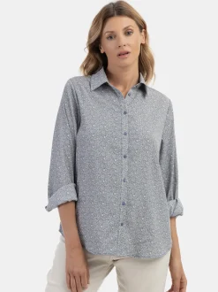 Usha Damen Bluse in blau - Ausschnitt: ohne Kragen