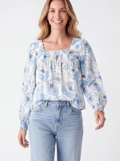 Usha Damen Bluse in blau weiß