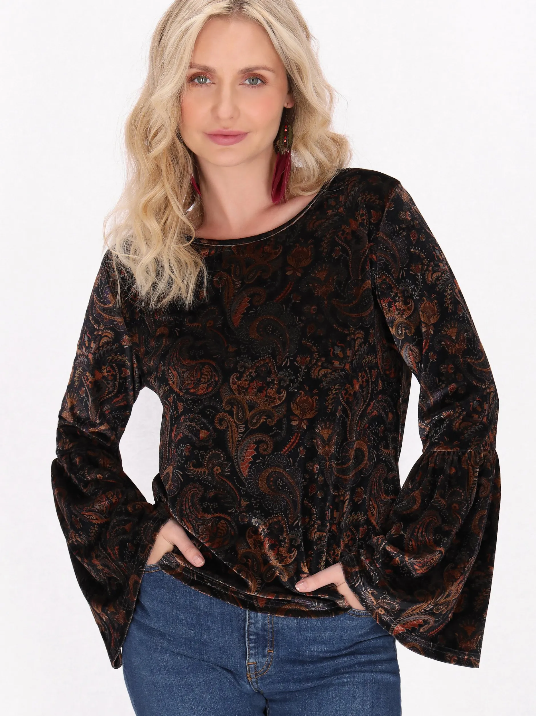 Usha Damen Bluse in purple - Ausschnitt: Rundhals
