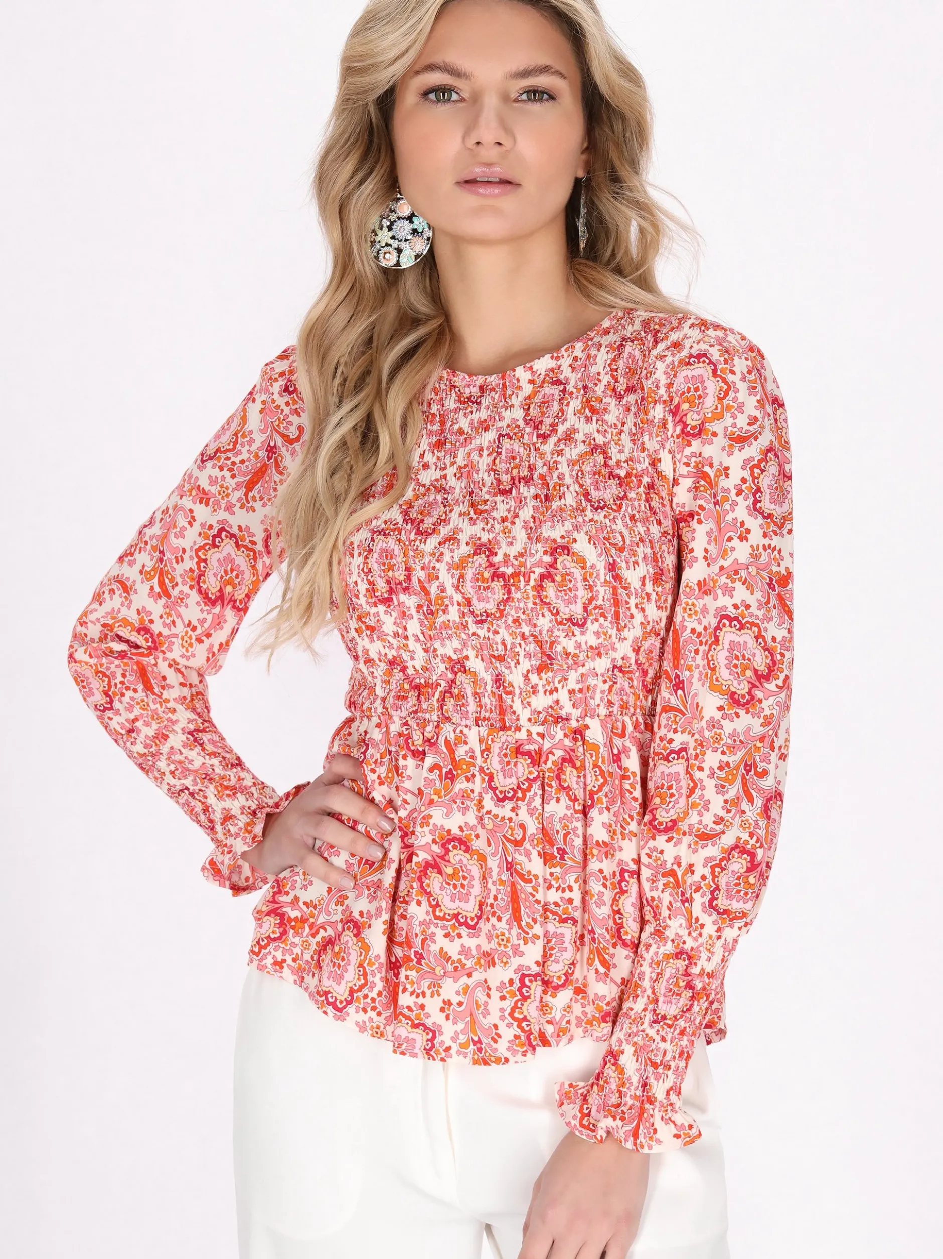 Usha Damen Bluse in rot - Ausschnitt: Rundhals