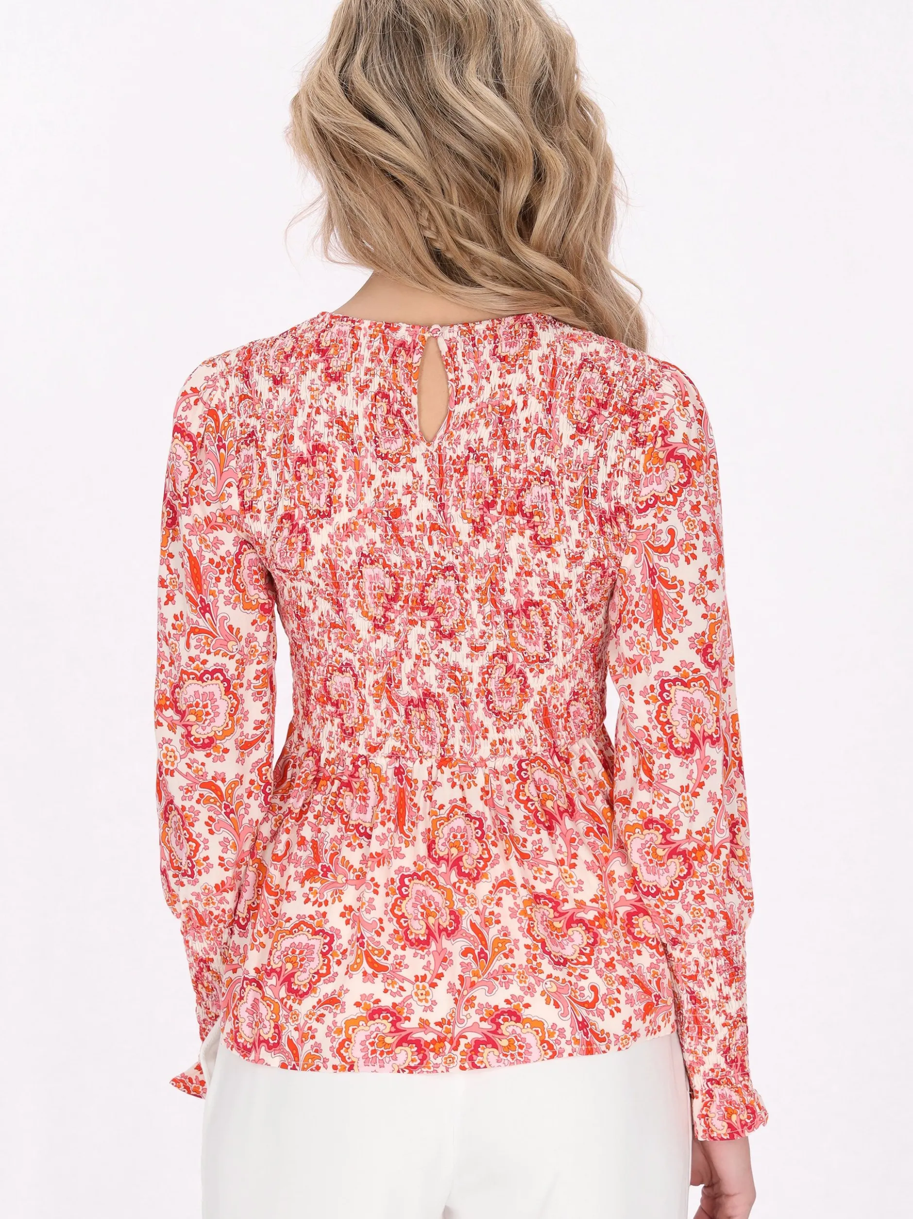 Usha Damen Bluse in rot - Ausschnitt: Rundhals
