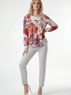 Usha Damen Bluse in rot - Ausschnitt: Rundhals