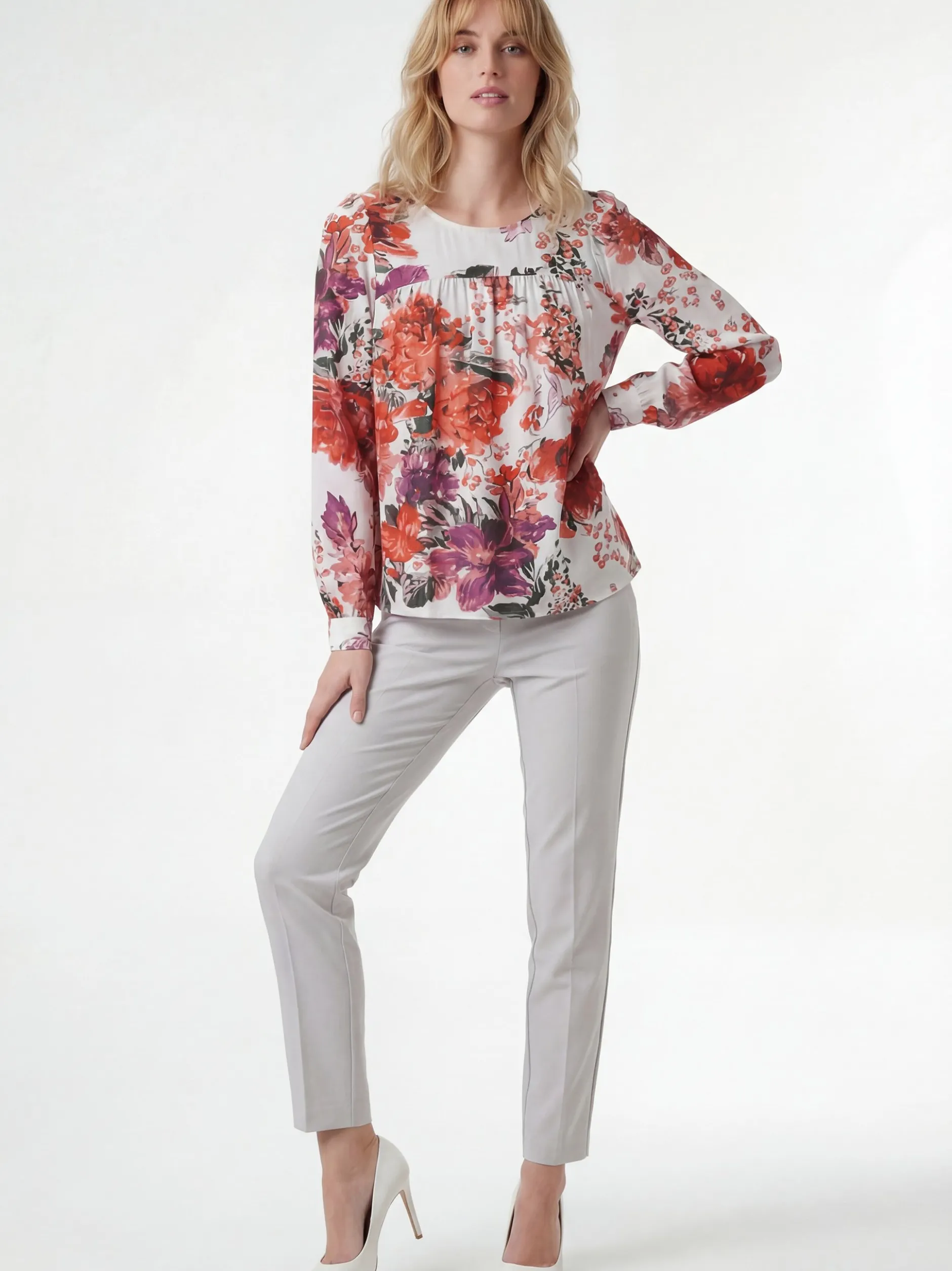 Usha Damen Bluse in rot - Ausschnitt: Rundhals