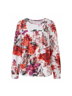 Usha Damen Bluse in rot - Ausschnitt: Rundhals