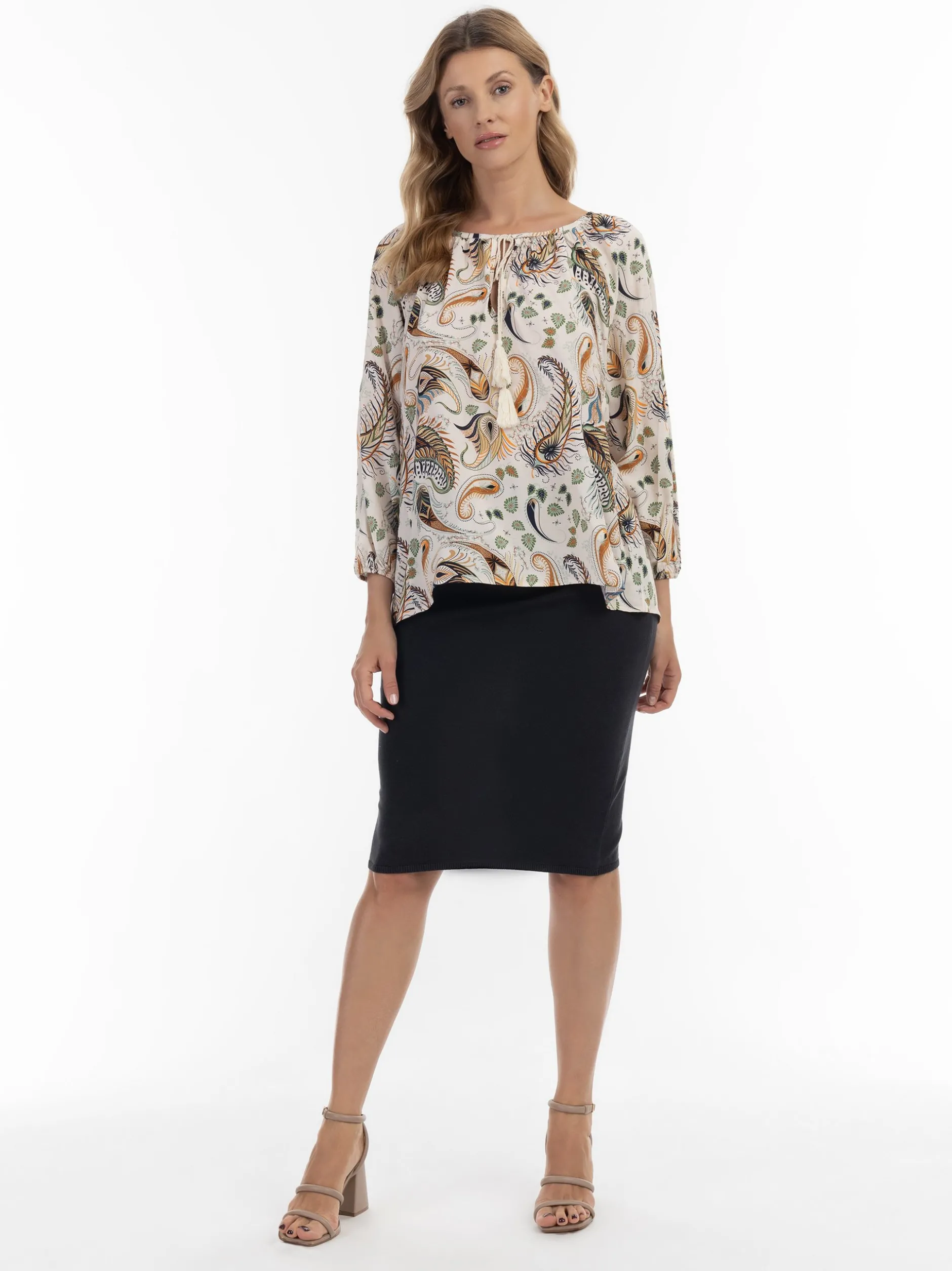 Usha Damen Blusenshirt in beige - Ausschnitt: U-Boot