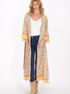 Usha Damen Kimono in gelb - Länge: mittel