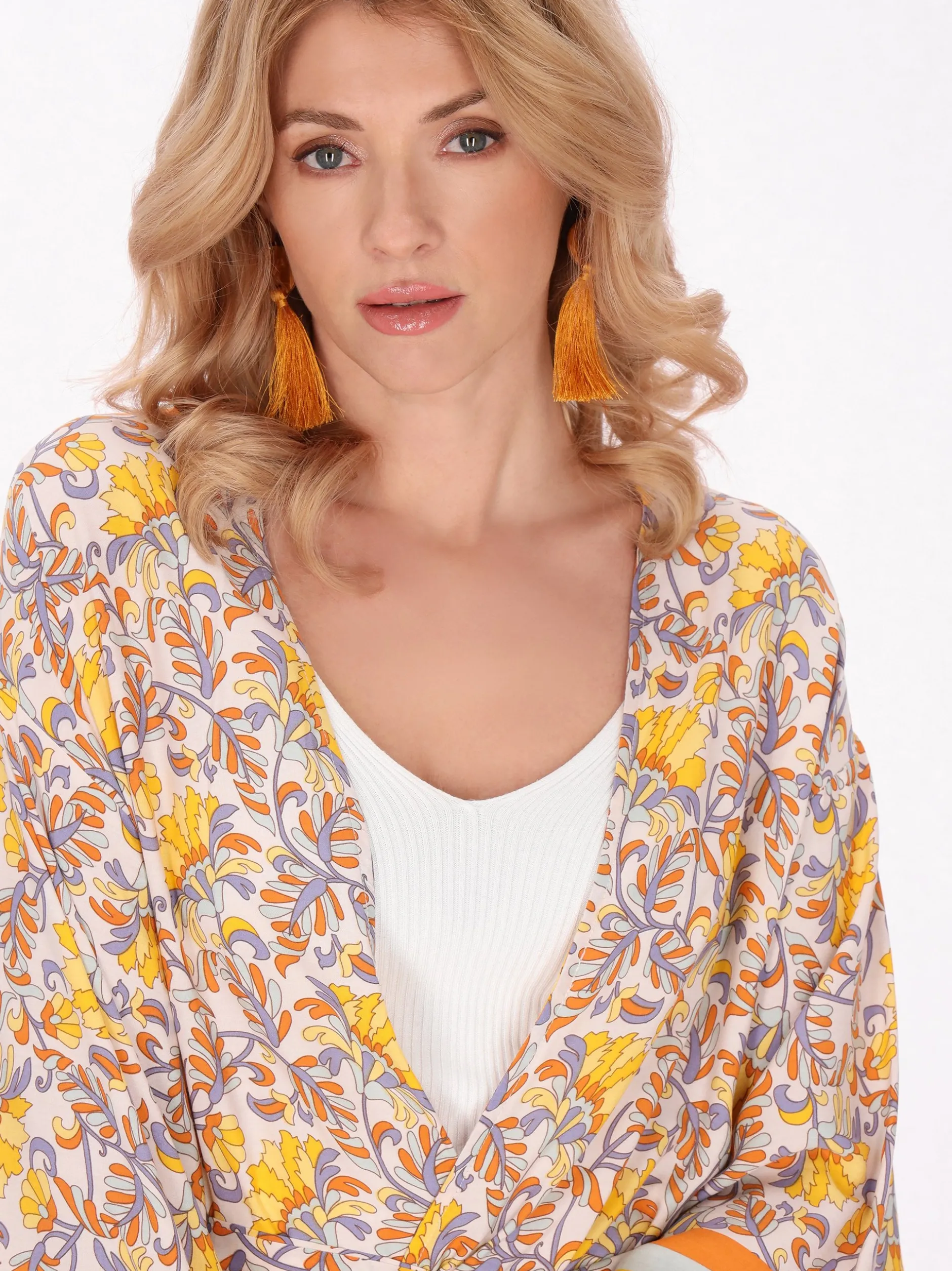 Usha Damen Kimono in gelb - Länge: mittel