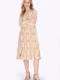 Usha Damen Kleid in beige - Ausschnitt: Rundhals