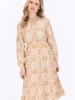 Usha Damen Kleid in beige - Ausschnitt: Rundhals