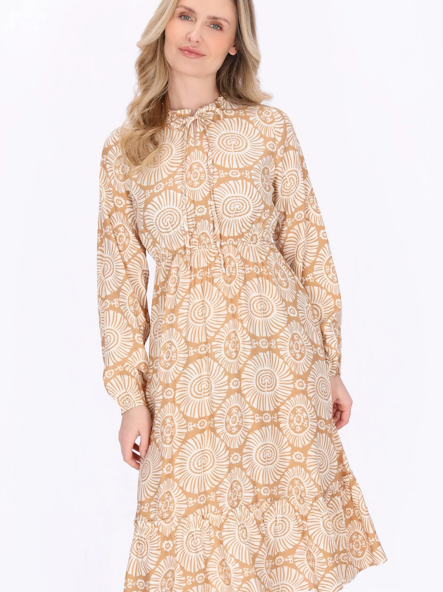 Usha Damen Kleid in beige - Ausschnitt: Rundhals