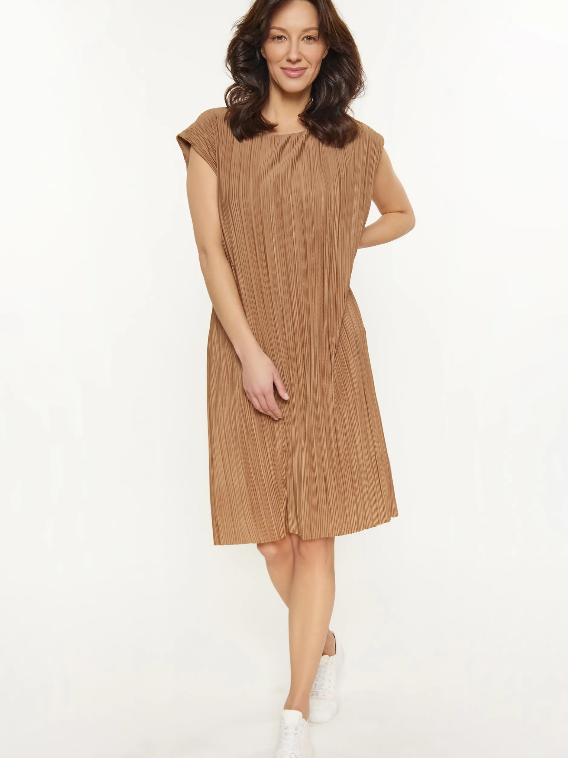 Usha Damen Kleid in beige - Ausschnitt: Rundhals