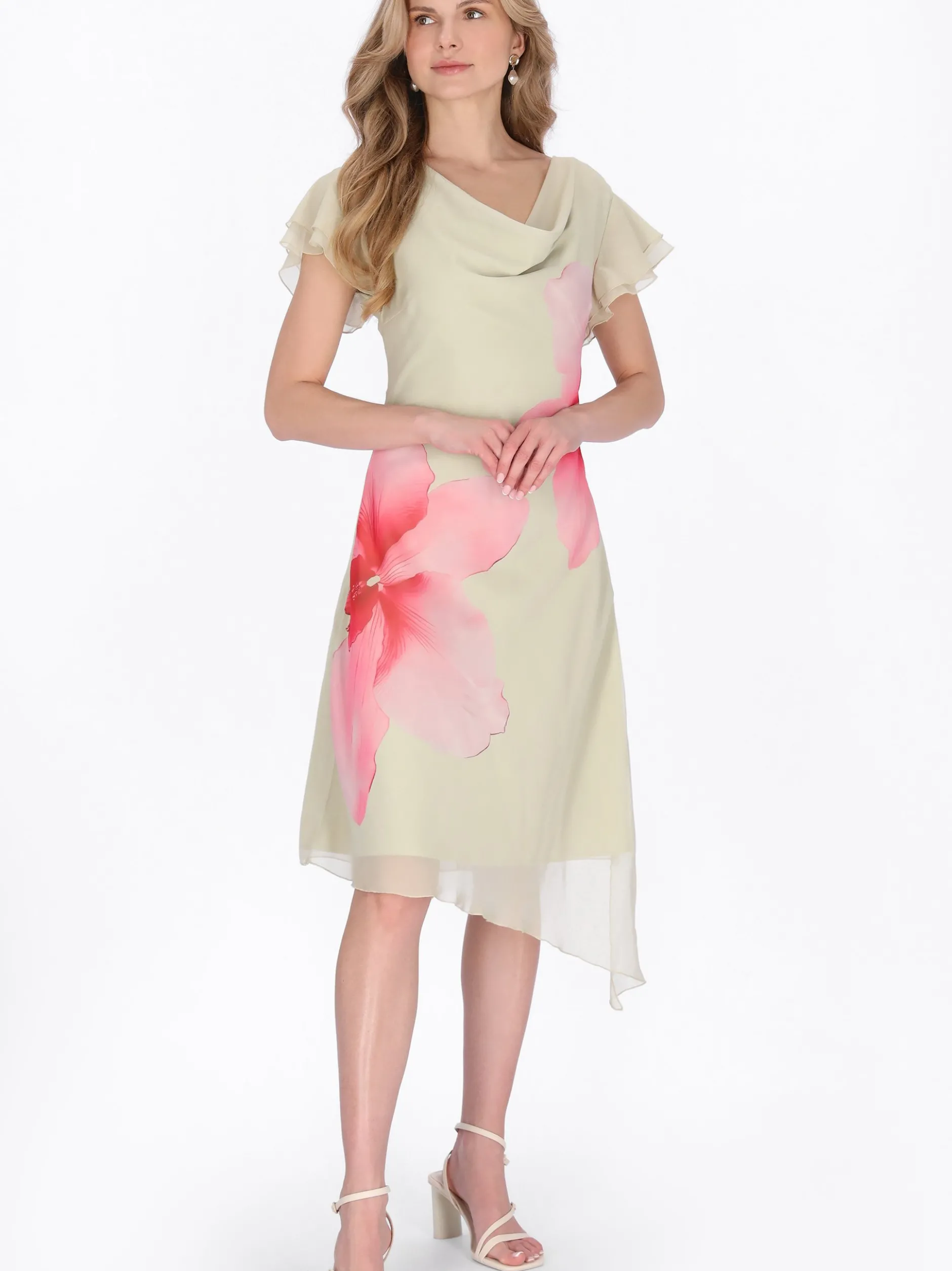 Usha Damen Kleid in beige - Länge: mittel