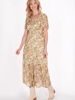Usha Damen Kleid in beige - Länge: mittel