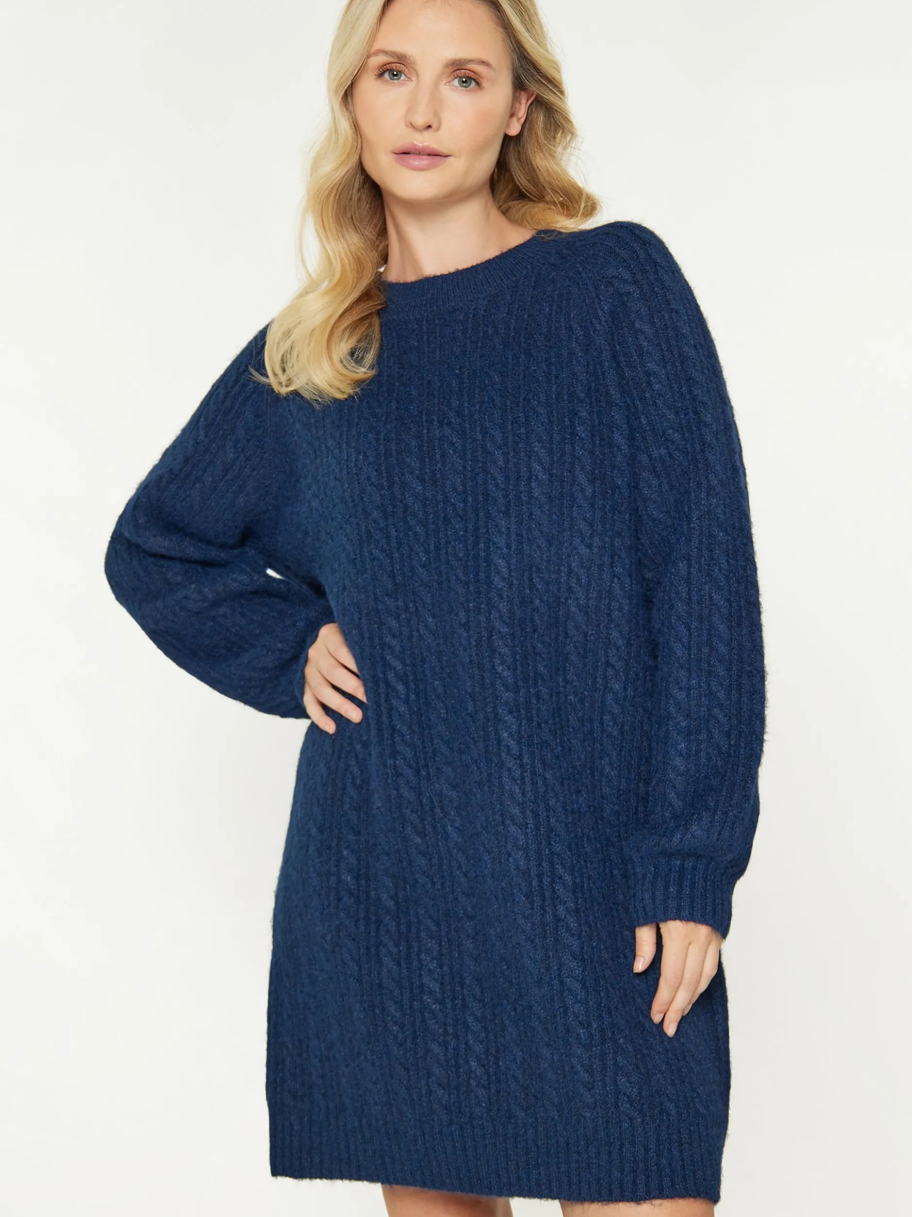 Usha Damen Kleid in blau - Ausschnitt: Rundhals