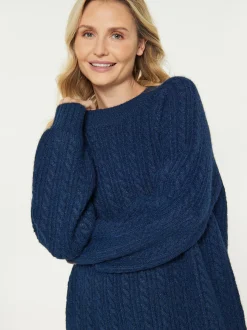 Usha Damen Kleid in blau - Ausschnitt: Rundhals