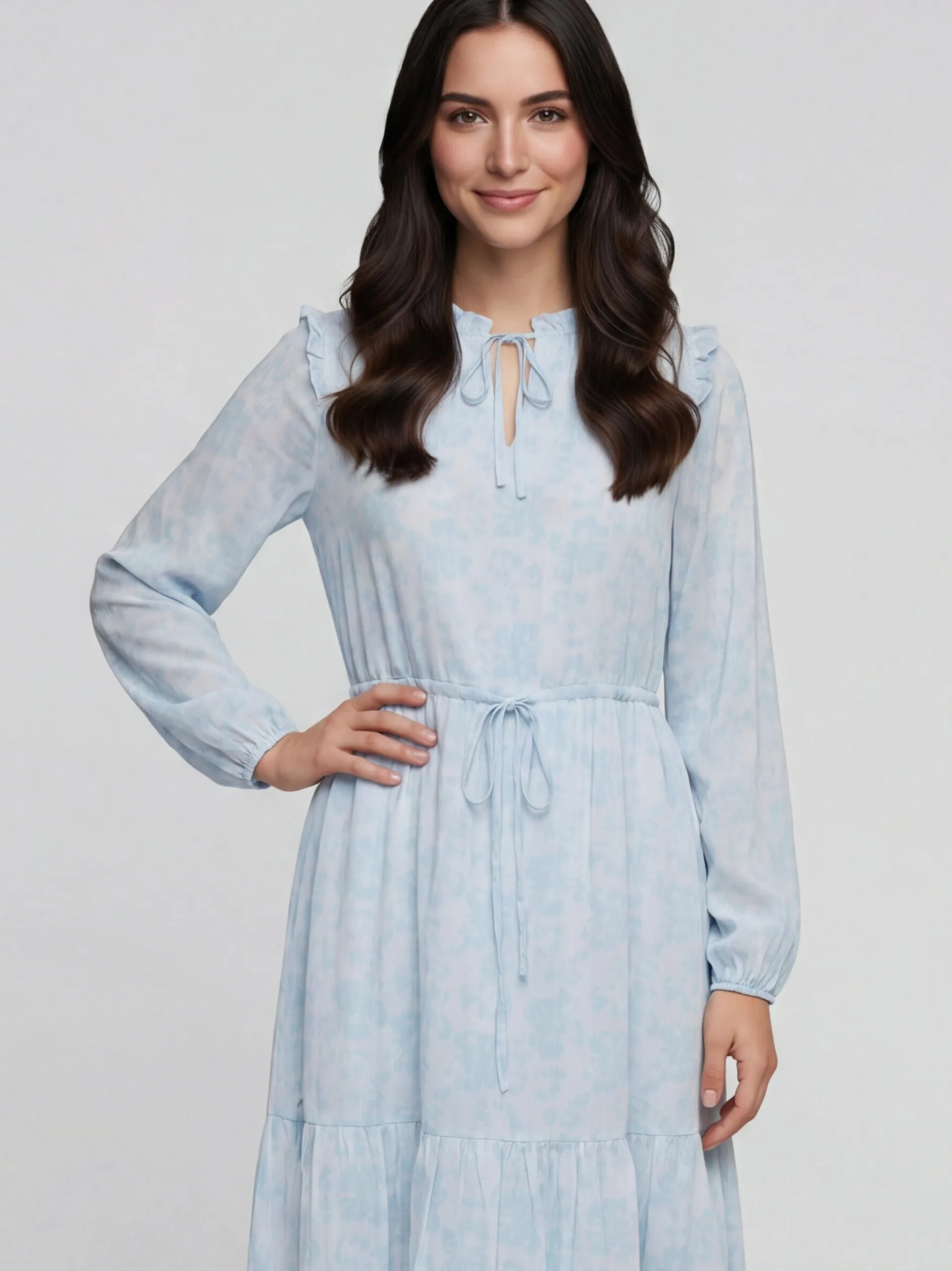 Usha Damen Kleid in blau beige - Ausschnitt: Rundhals