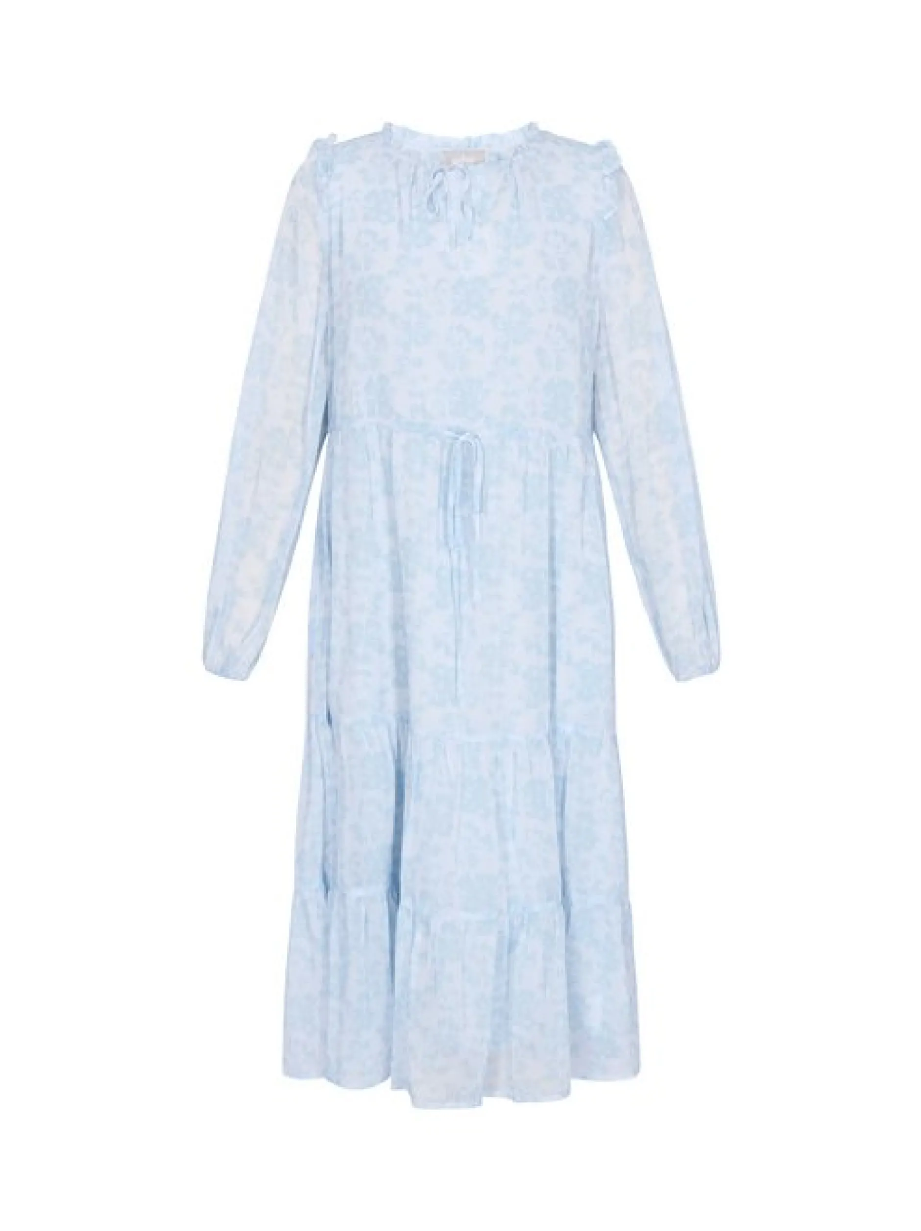 Usha Damen Kleid in blau beige - Ausschnitt: Rundhals