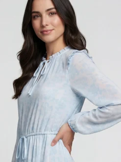 Usha Damen Kleid in blau beige - Ausschnitt: Rundhals