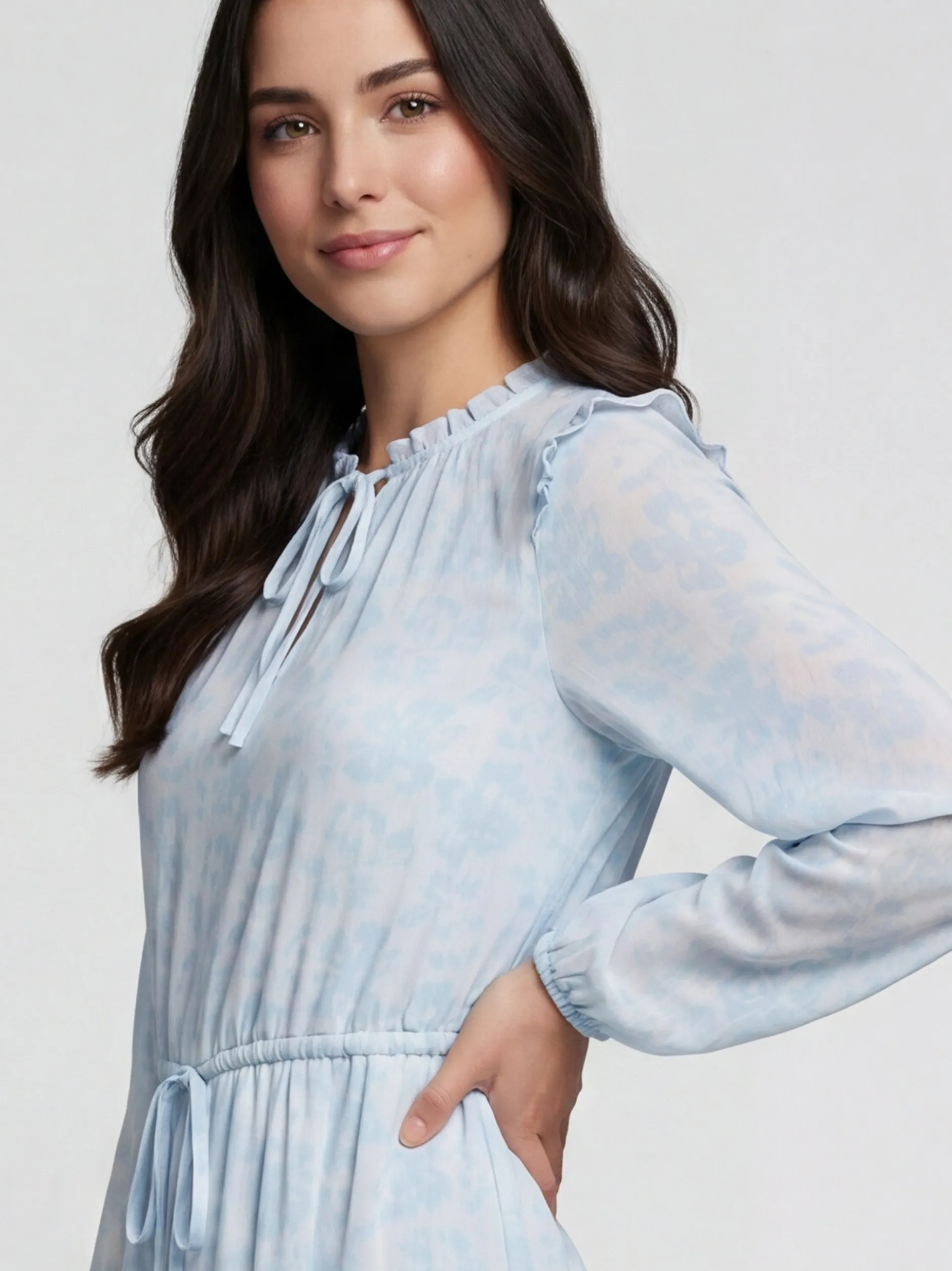 Usha Damen Kleid in blau beige - Ausschnitt: Rundhals