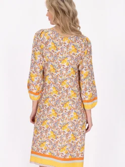 Usha Damen Kleid in gelb - Ausschnitt: Rundhals