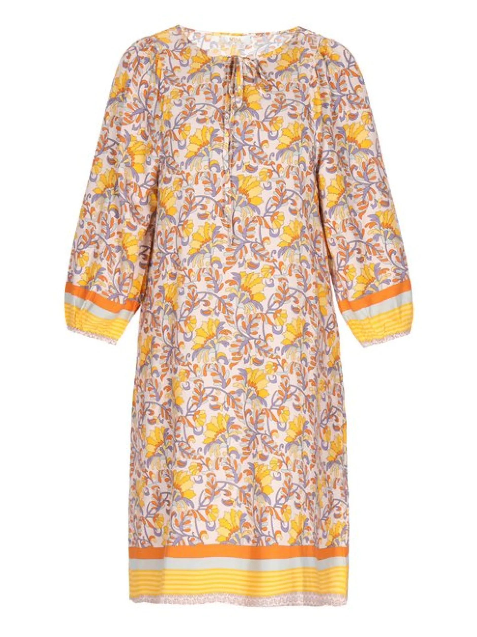 Usha Damen Kleid in gelb - Ausschnitt: Rundhals