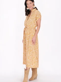 Usha Damen Kleid in gelb - Länge: mittel
