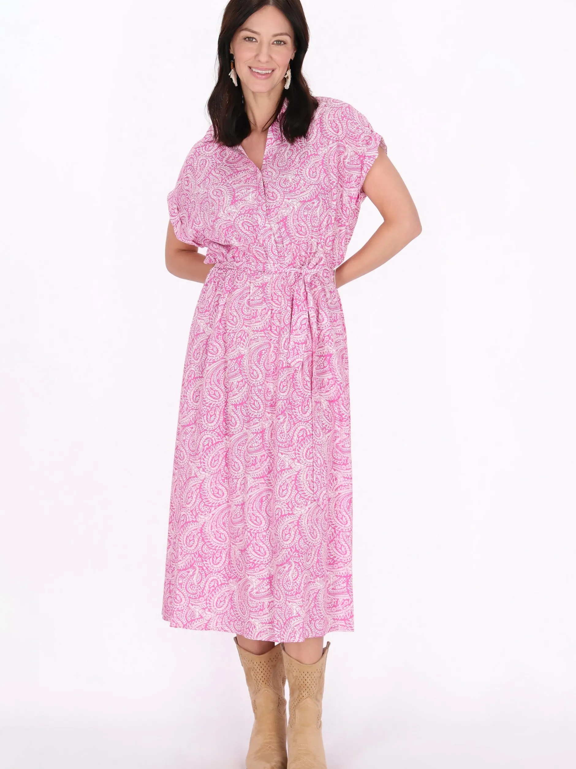 Usha Damen Kleid in pink - Länge: mittel