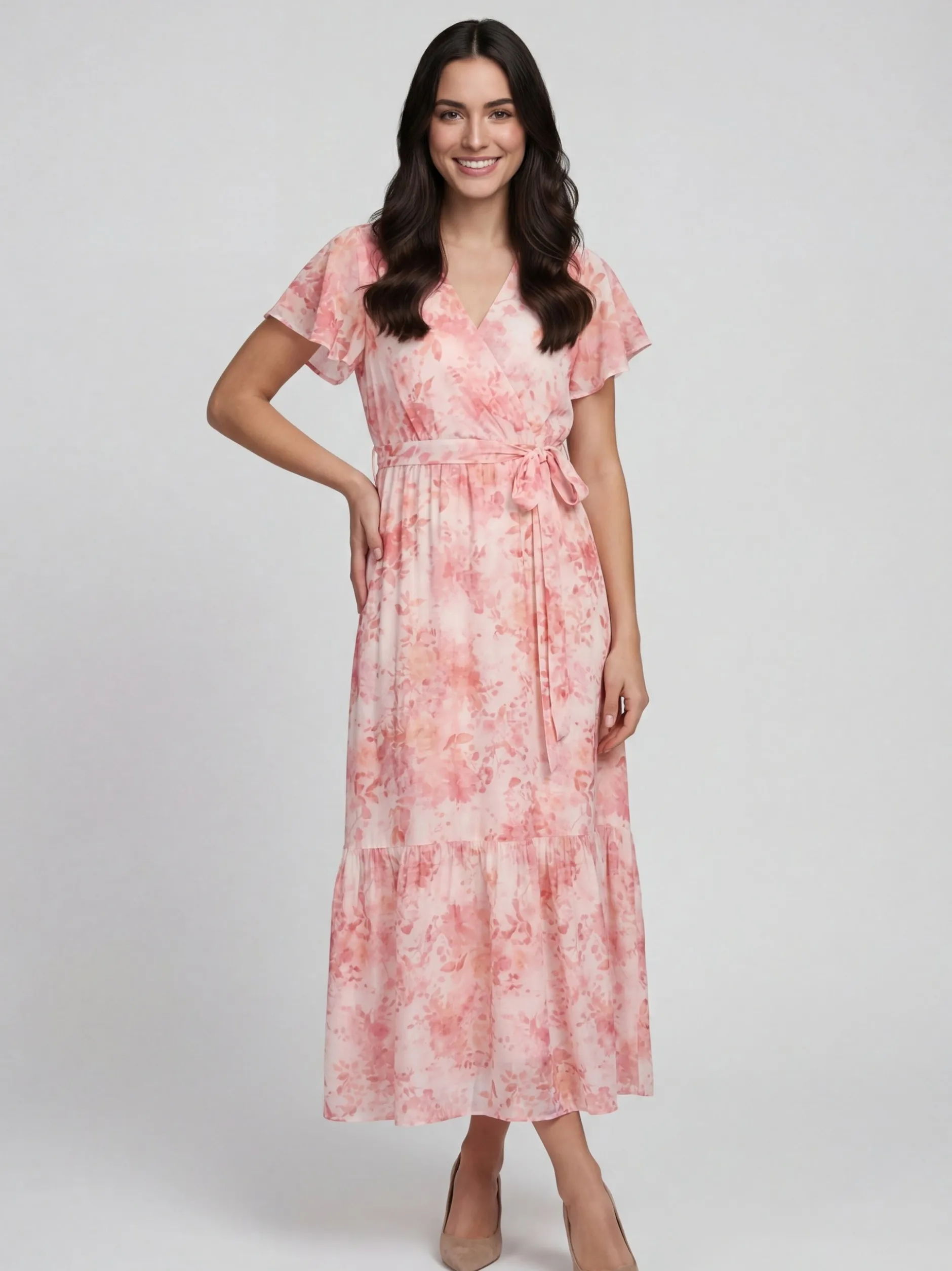 Usha Damen Kleid in rosa - Länge: mittel