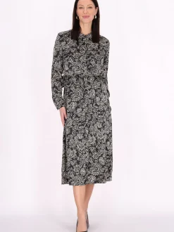 Usha Damen Kleid in schwarz beige - Länge: mittel
