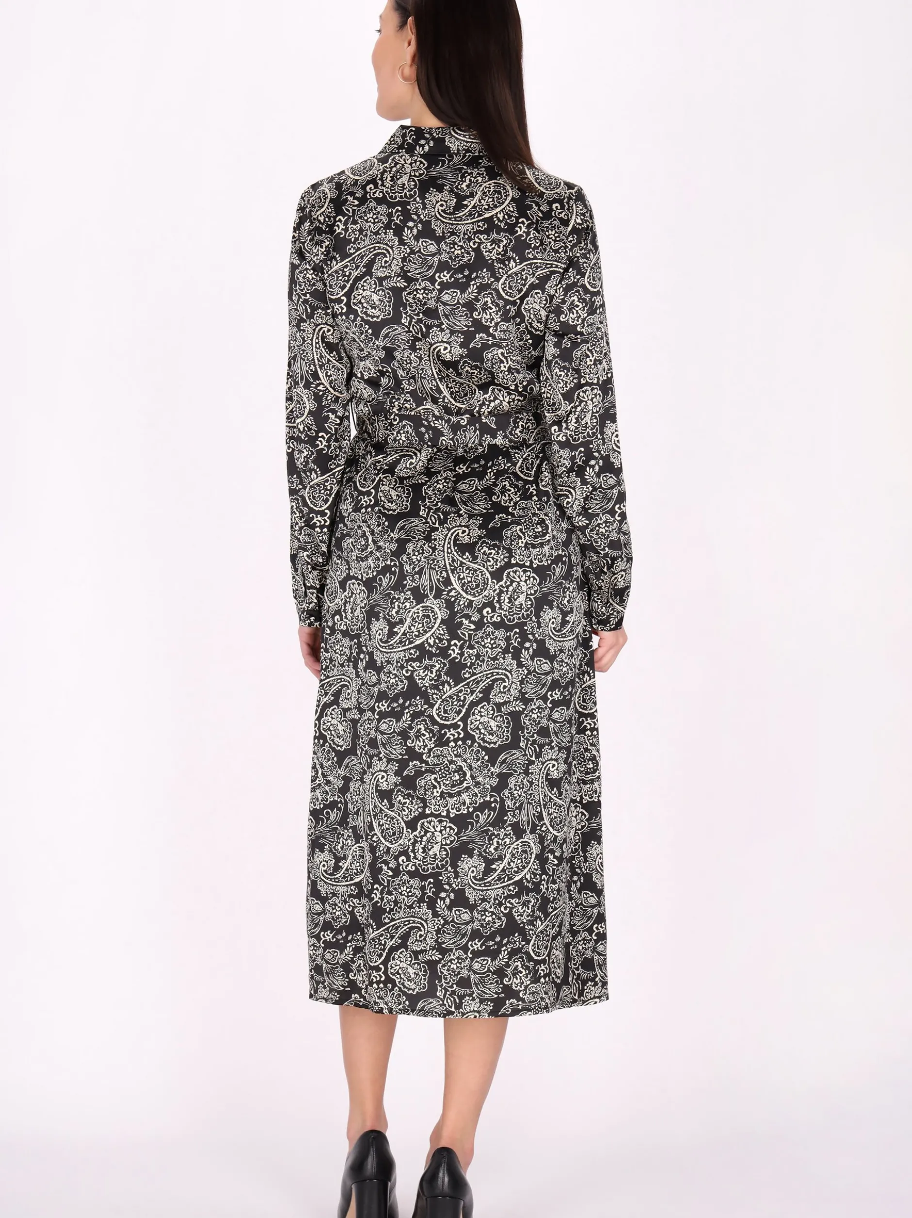 Usha Damen Kleid in schwarz beige - Länge: mittel
