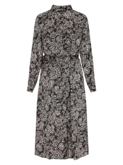 Usha Damen Kleid in schwarz beige - Länge: mittel