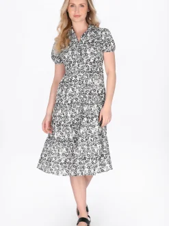 Usha Damen Kleid in schwarz weiß - Länge: mittel