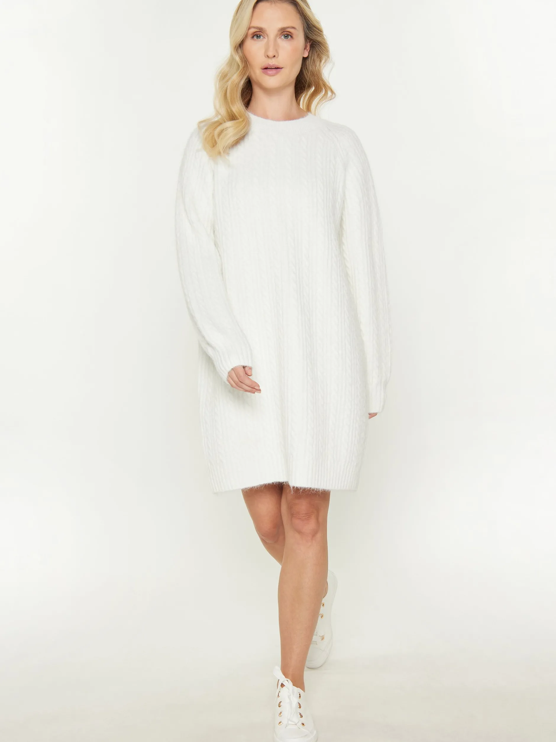 Usha Damen Kleid in weiß - Ausschnitt: Rundhals
