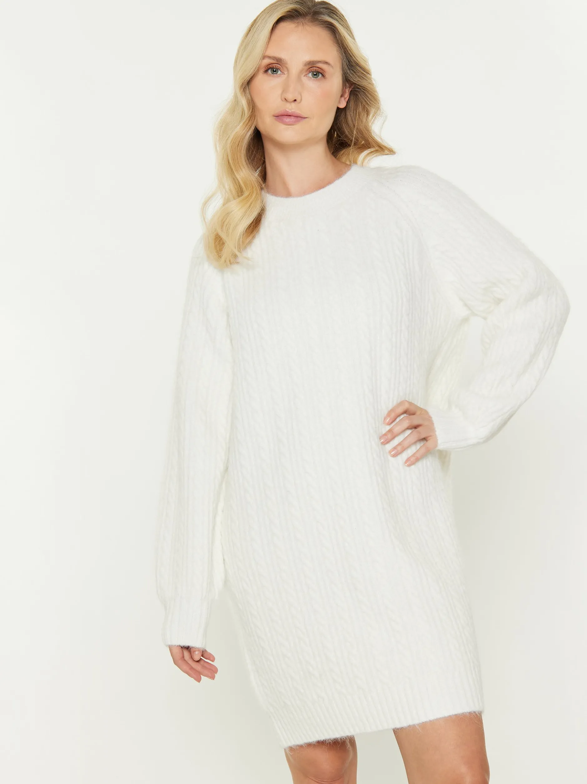 Usha Damen Kleid in weiß - Ausschnitt: Rundhals