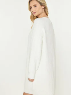 Usha Damen Kleid in weiß - Ausschnitt: Rundhals