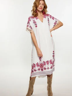 Usha Damen Kleid in weiß - Ausschnitt: V-Ausschnitt