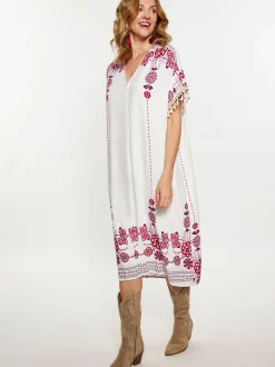Usha Damen Kleid in weiß - Ausschnitt: V-Ausschnitt