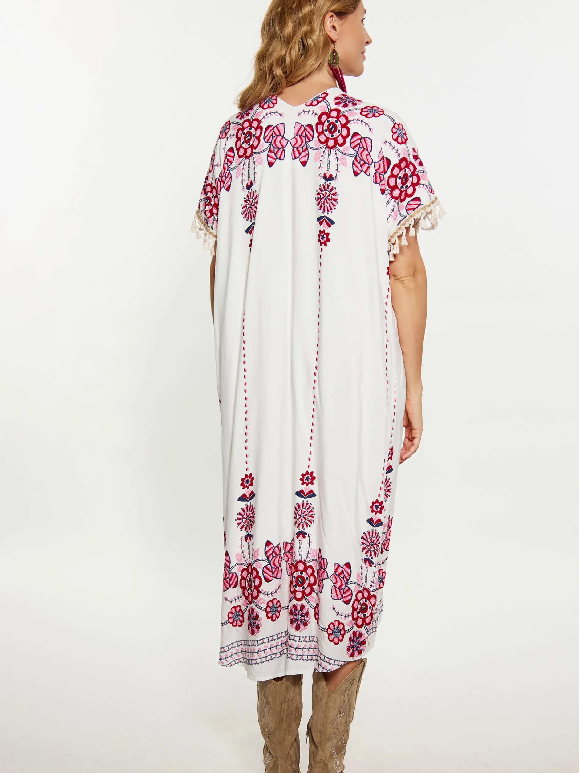 Usha Damen Kleid in weiß - Ausschnitt: V-Ausschnitt