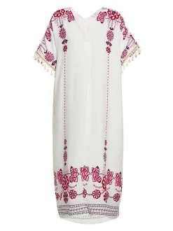 Usha Damen Kleid in weiß - Ausschnitt: V-Ausschnitt